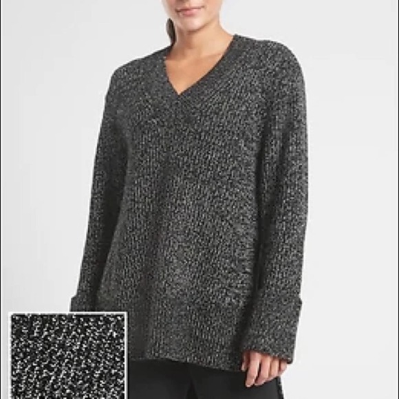 Athleta Shasta V Neck Sweater Black Silver - Picture 3 of 5